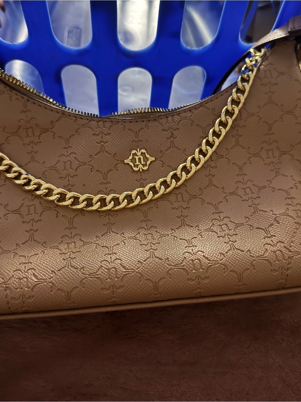 Brown Women's Shoulder Bag with Gold Chain Accent